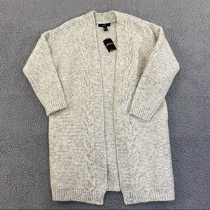 Womens Forever 21 Winter Long Open Front Cream Gray Knit Cardigan Sweater M NWT